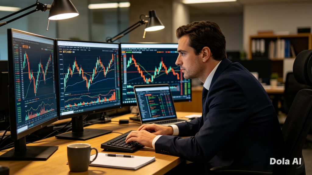 Investidor analisando gráfico do Bitcoin