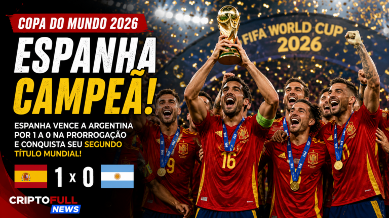 Jogadores da Espanha comemorando o título da Copa do Mundo de 2026 após a vitória sobre a Argentina na grande final.
