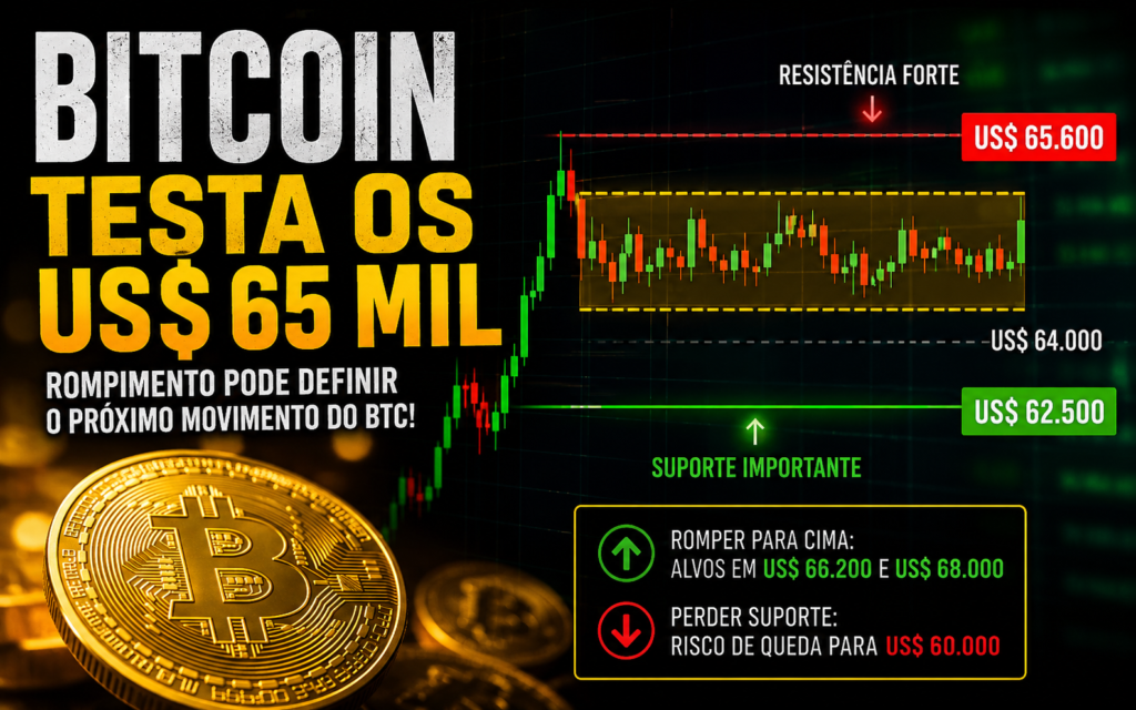 Bitcoin trava perto dos US$ 65 mil: rompimento dessa resistência pode definir o próximo movimento do BTC